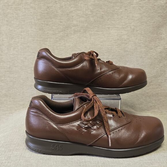 SAS Free Time Brown Women's Leather Comfort Sneakers Size 7.5 Walking Lace-Up - Picture 1 of 13
